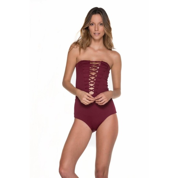 Merlot Strapless One Piece Swimsuit - Picture 1 of 3